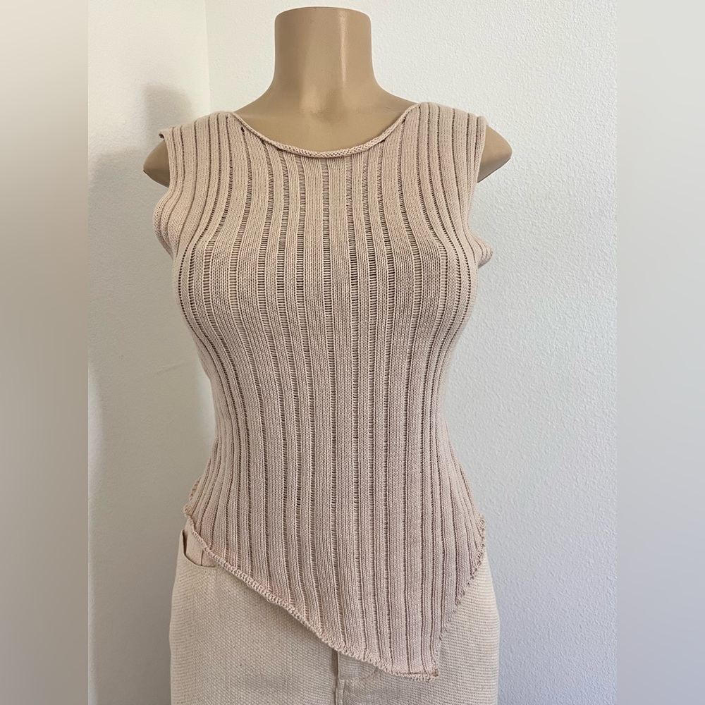 NWT Emory Park Beige Ribbed Knit Asymmetrical Tank Top | Y2K Minimalist Crop